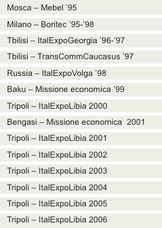 Mosca – Mebel ’95 Milano – Boritec ’95-’98 Tbilisi – ItalExpoGe