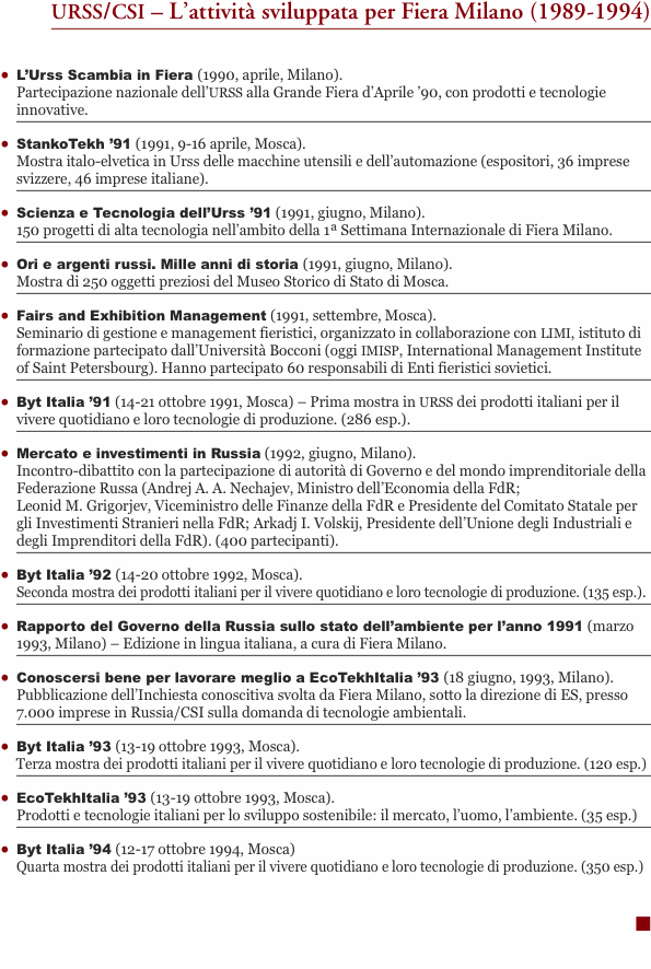urss/csi – L’attività sviluppata per Fiera Milano (1989-1994) •