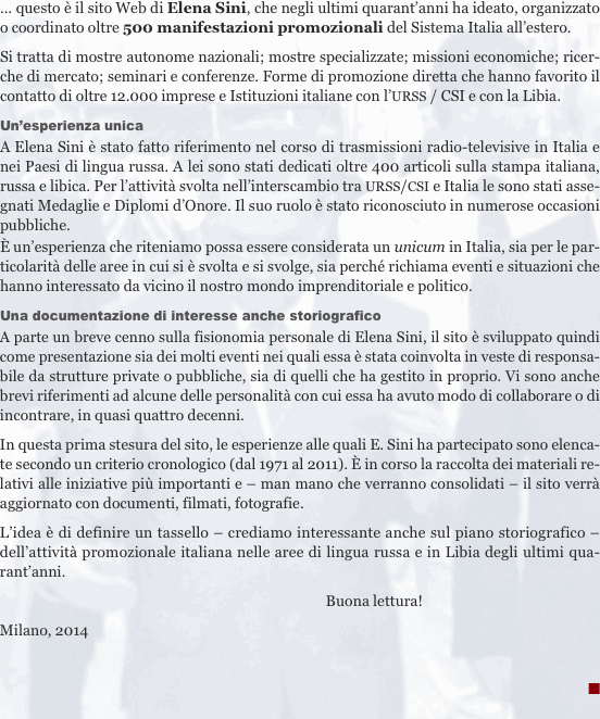 ... questo è il sito Web di Elena Sini, che negli ultimi quaran